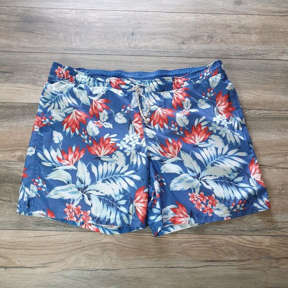 Gooodfellow Mens XL Floral Blue Quick Dry Swim Trunks Drawstring Mesh Lining - Picture 1 of 6